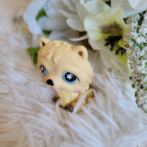 Littlest Pet Shop LPS #662 Chow Chow Dog Blonde Cream Blue Eyes Pink Flower - Picture 4 of 10